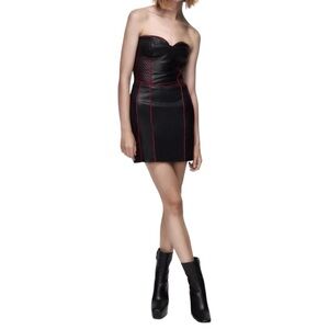 Zara‎ NWT Faux Leather Strapless Black and Pink Mini Dress  Sz S